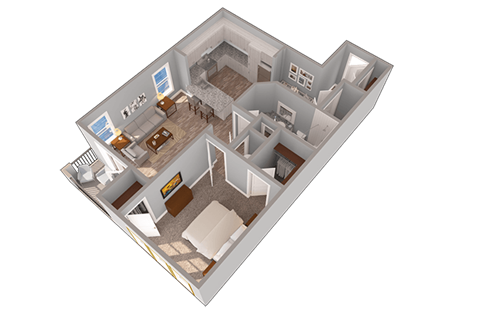 Floor plan for 1 bed, 1 bath, 853 sqft